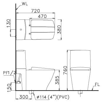 Bản vẽ bồn cầu Caesar CD1346 - Xí bệt bàn cầu vệ sinh 2 khối