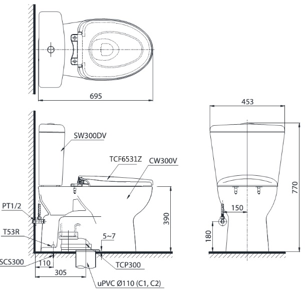 Bản vẽ bệt điện tử CS300DR W6 TOTO