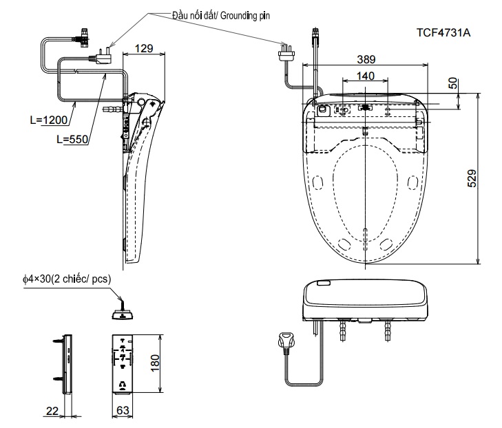 Bản vẽ kỹ thuật nắp rửa thông minh TOTO TCF4731A