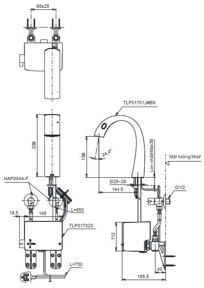 Bản vẽ vòi lavabo cảm ứng TOTO TLP01701J#BN