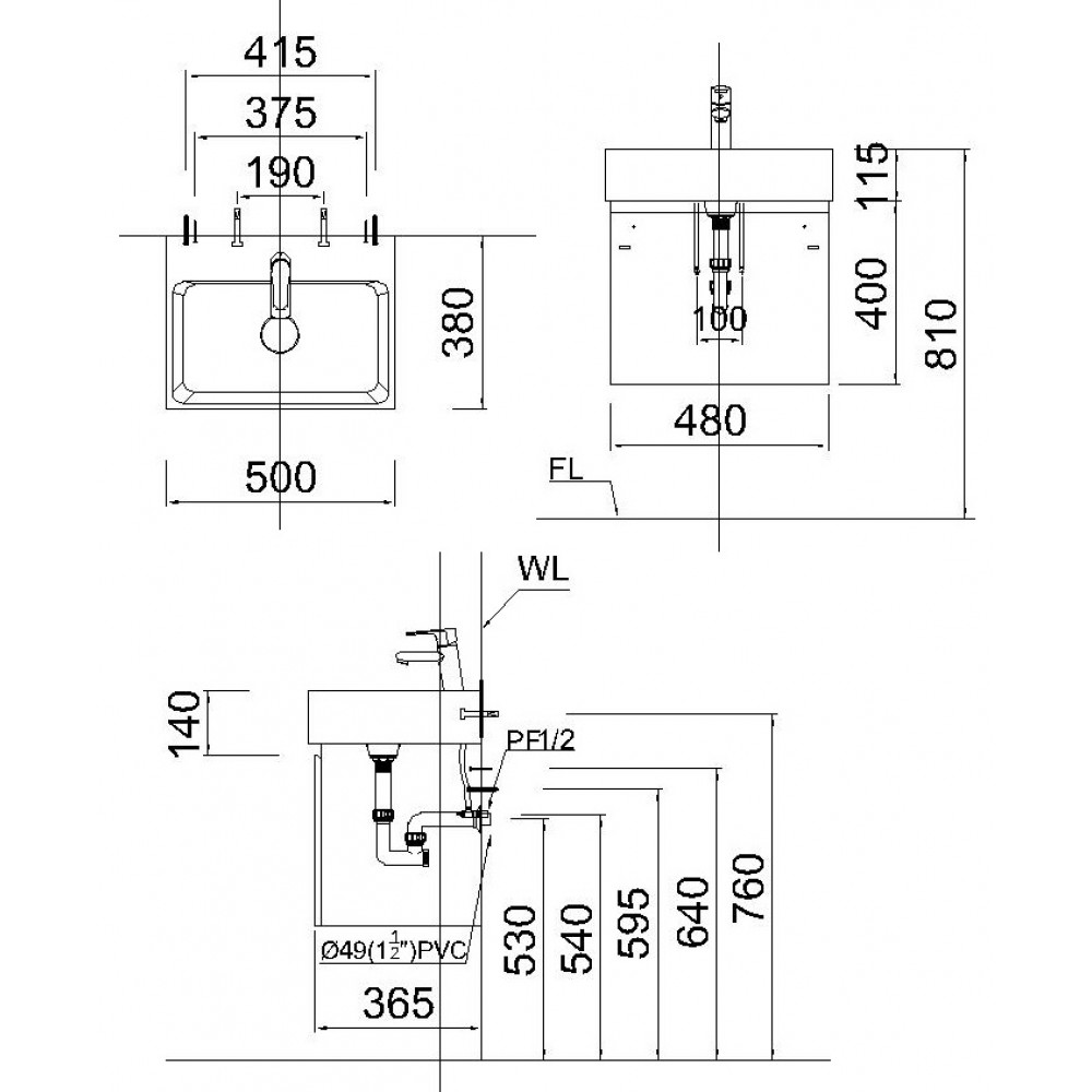 Bản vẽ kỹ thuật chậu Caesar LF5259