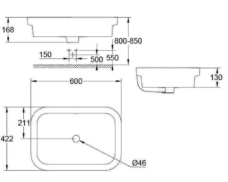 Bản vẽ kỹ thuật chậu bán âm Eurosmart 39124001 Grohe