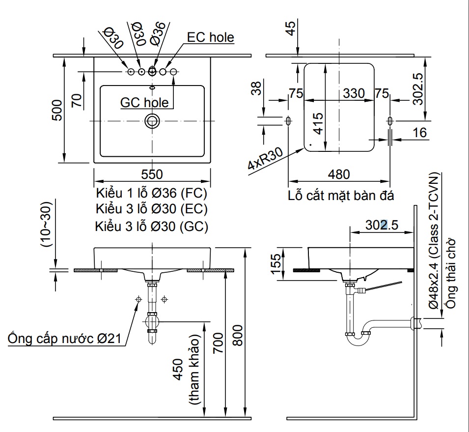 Bản vẽ bồn rửa mặt lavabo INAX AL536V