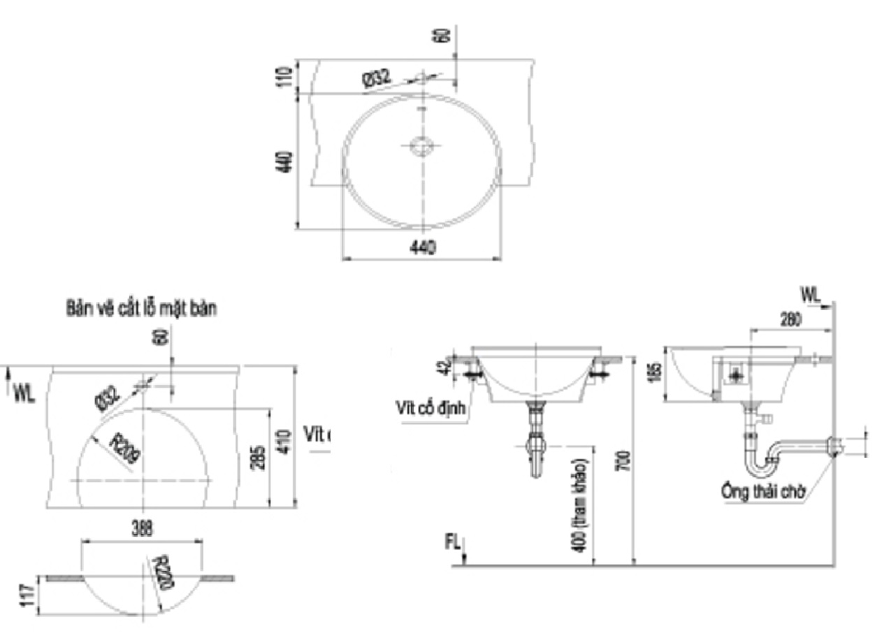 Bản vẽ bồn rửa mặt lavabo INAX L333V