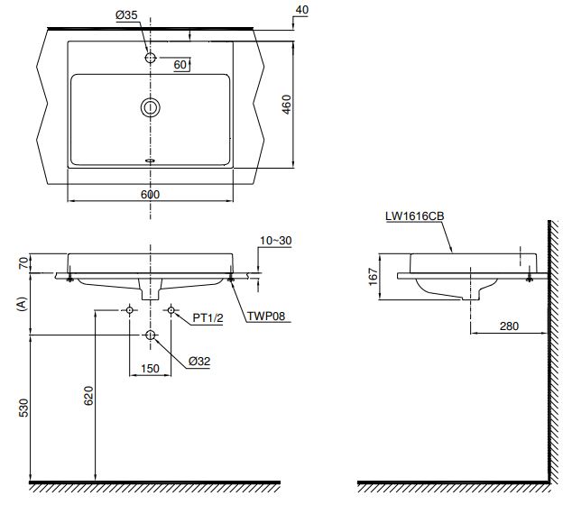 Bản vẽ bồn rửa mặt lavabo L1616C#W