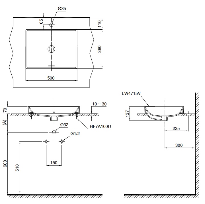 Bản vẽ chậu rửa mặt TOTO LT4715