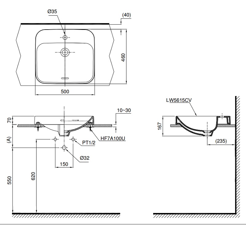 Bản vẽ bồn rửa mặt TOTO LT5615