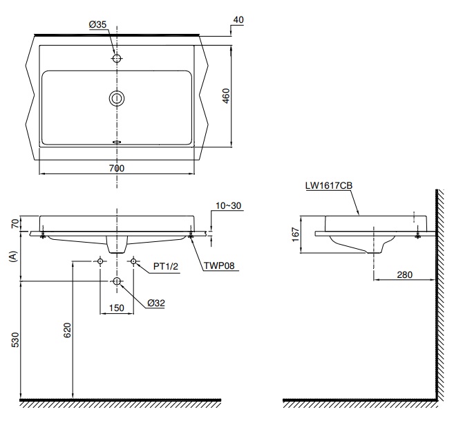 Bản vẽ bồn rửa mặt lavabo LW1617CB