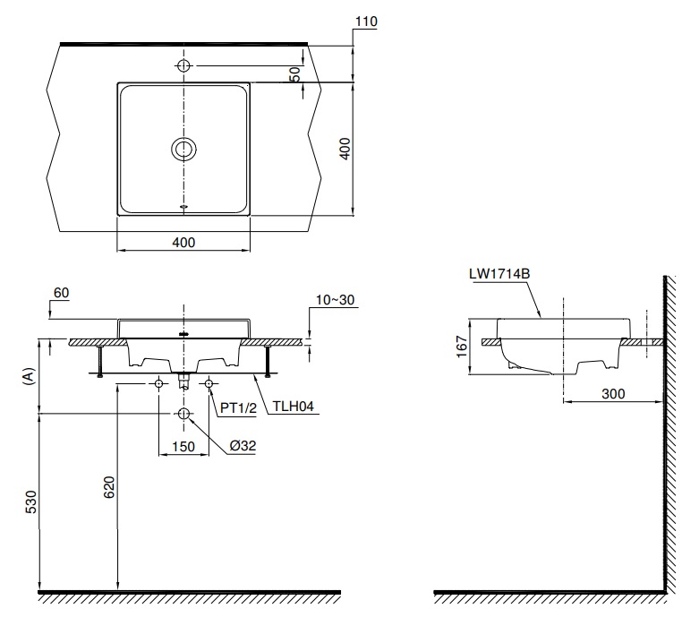 Bản vẽ bồn rửa mặt lavabo TOTO LW1714B