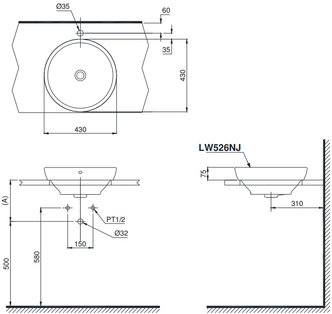 Bản vẽ bồn rửa mặt TOTO LW526NJ