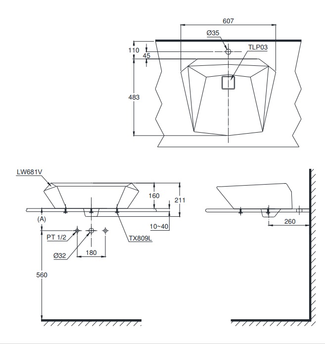  Bản vẽ bồn rửa mặt lavabo TOTO LT681