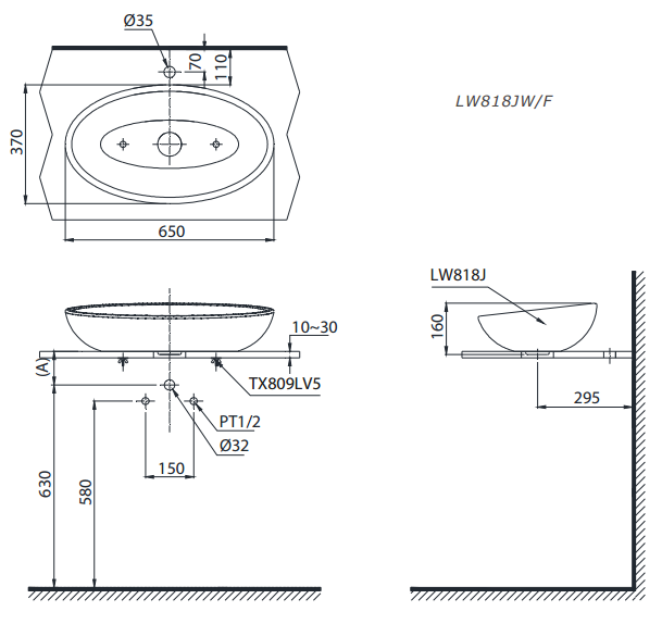 Bản vẽ kỹ thuật lavabo LW818JW