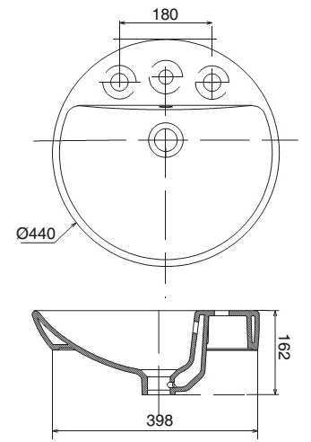 Bản vẽ lavabo Viglacera V26 đặt bàn