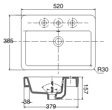 Bản vẽ lavabo Viglacera V29 đặt bàn