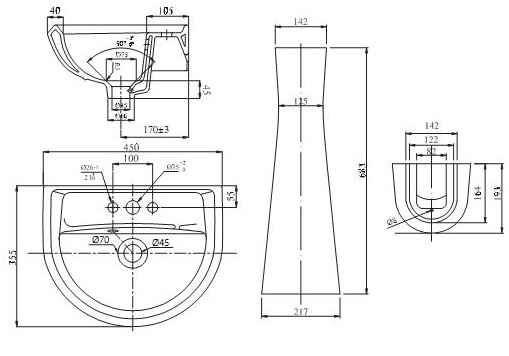 Bản vẽ lavabo Viglacera VTL3N/VI1T nhỏ