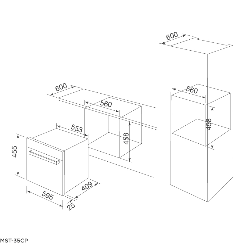 Bản vẽ kỹ thuật MST-35CP lò hấp âm tủ Malloca