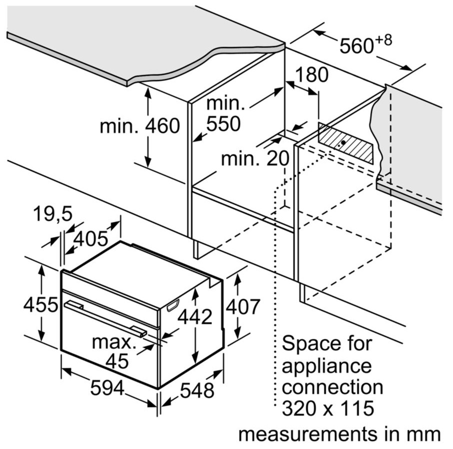 Bản vẽ lò nướng kết hợp HMH HNG6764S1A Bosch