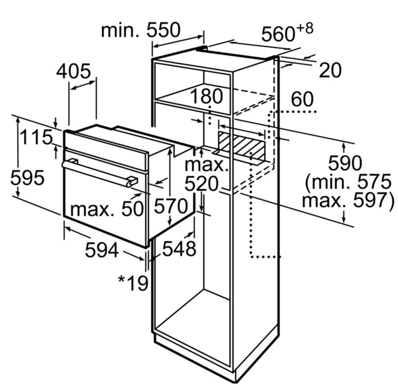 Bản vẽ lò nướng âm tủ 66L HBF133BS0A Bosch