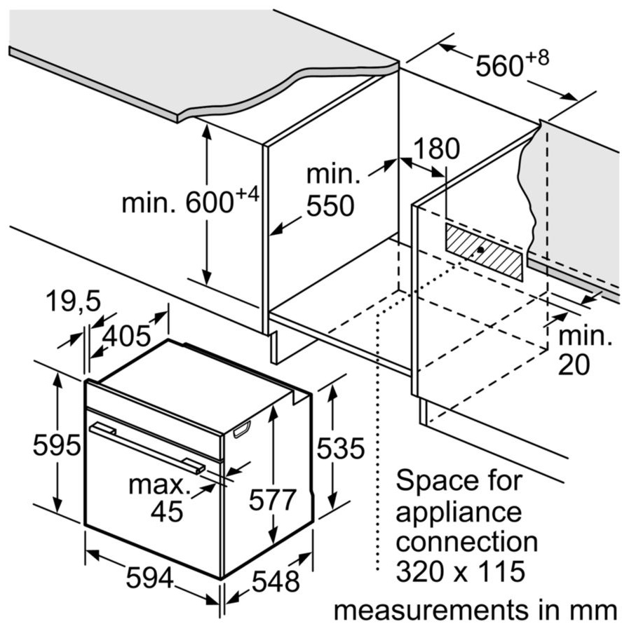 Bản vẽ lò nướng kết hợp HMH HNG6764S1A Bosch