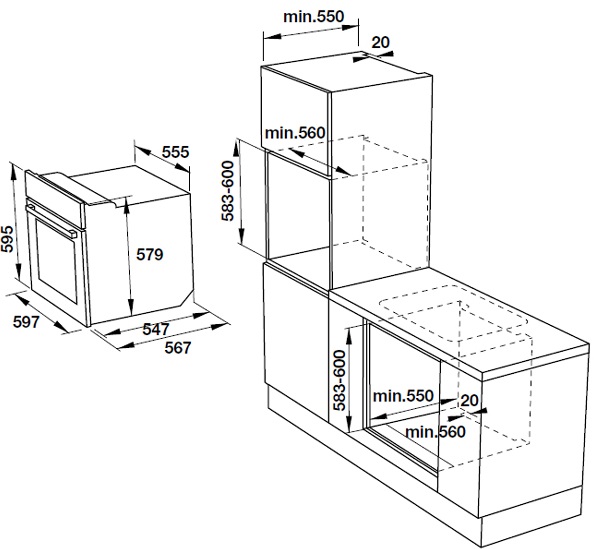Bản vẽ lò nướng âm tủ Hafele HO-KT60E 535.00.340 