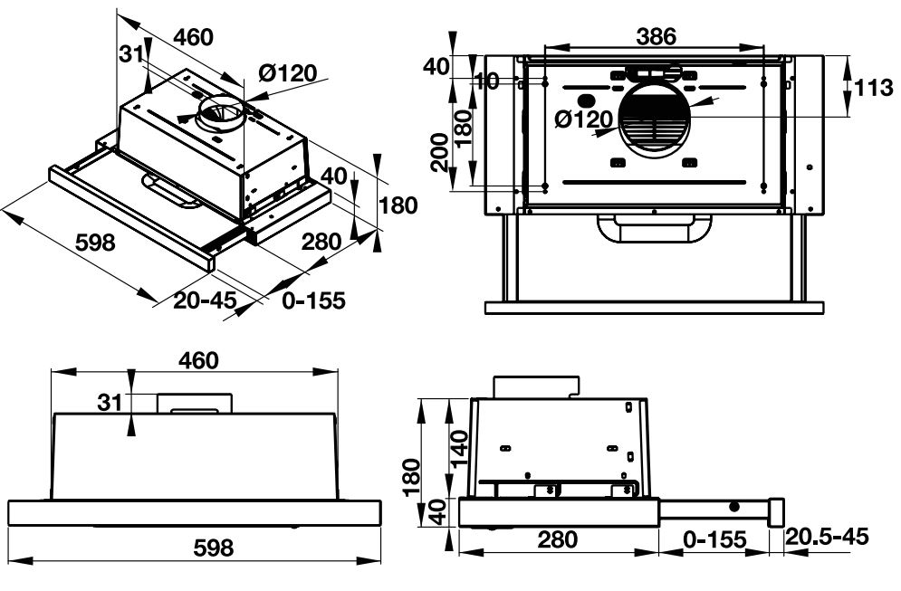 Bản vẽ kỹ thuật máy hút mùi âm tủ HH-TD90E Hafele 539.81.083