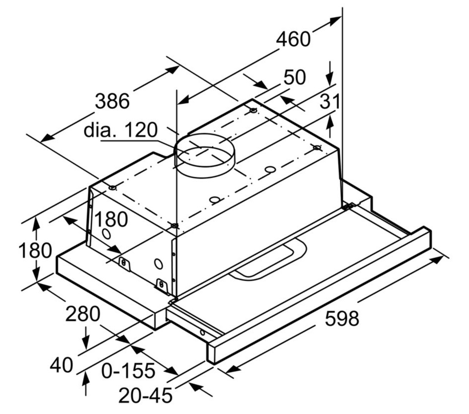 Bản vẽ kỹ thuật máy hút mùi âm tủ Bosch HMH DHI623GSG