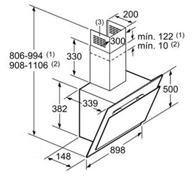 Bản vẽ kỹ thuật máy hút mùi Bosch DWK97IM60