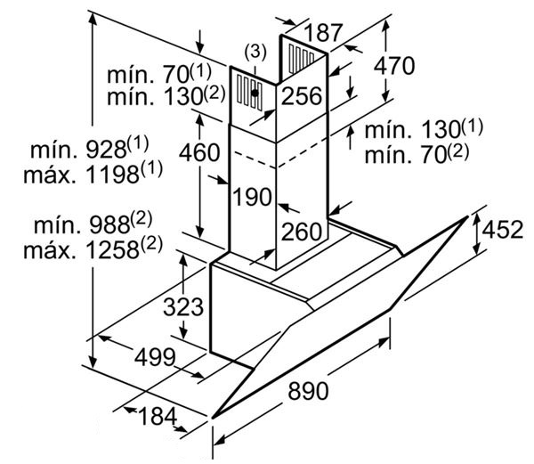 Bản vẽ kỹ thuật máy hút mùi Bosch DWK98JQ60