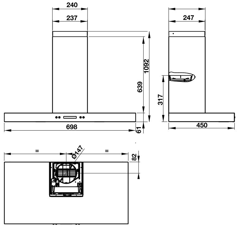 Bản vẽ kỹ thuật máy hút mùi âm tủ HH-WI70C Hafele 539.81.158