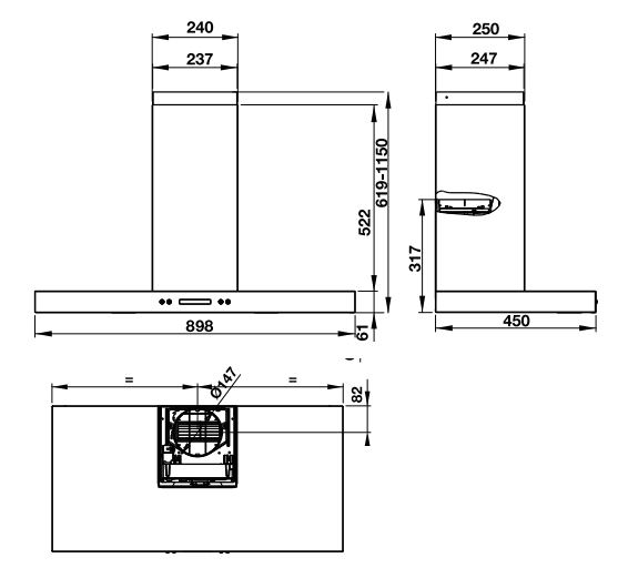 Bản vẽ kỹ thuật máy hút mùi âm tủ HH-WI90B Hafele 539.81.175