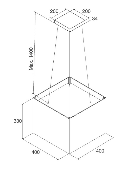 Bản vẽ kỹ thuật máy hút mùi đảo CONCRETE K-400 Malloca