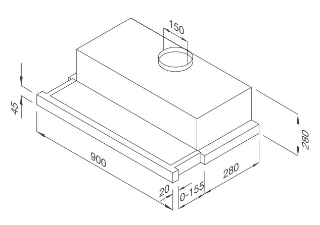 Bản vẽ kỹ thuật máy hút mùi âm tủ H204.9 Malloca