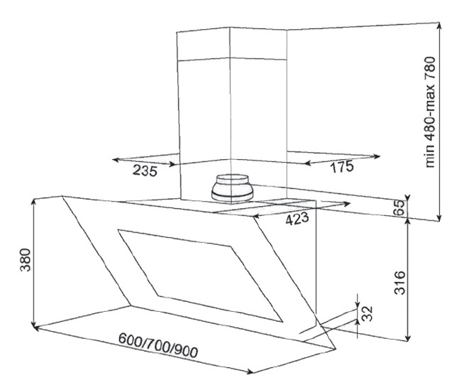 Bản vẽ kỹ thuật máy hút mùi Teka 40483561 DVT 785 B