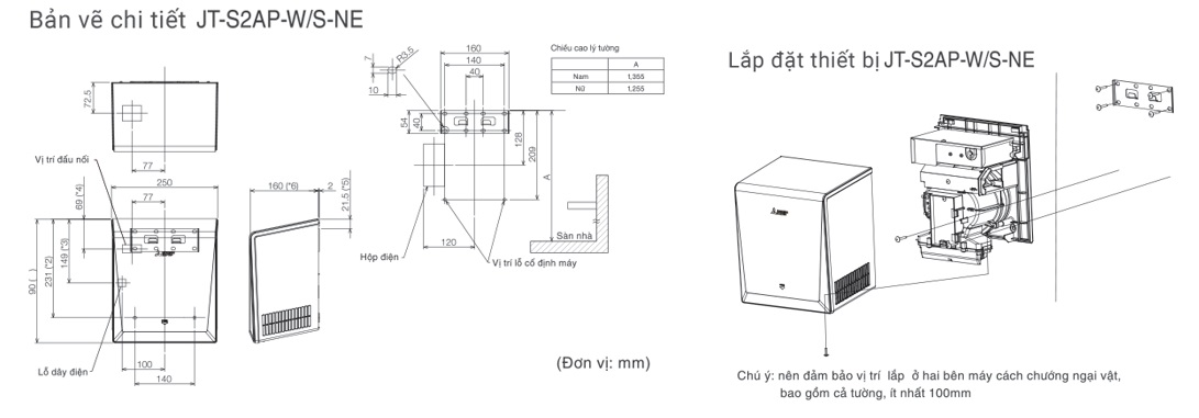 Bản vẽ máy sấy tay JT-S2AP-W-NE Misubishi