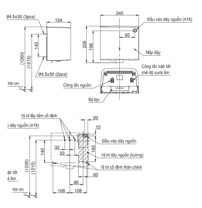 Bản vẽ kỹ thuật máy sấy TOTO TYC 322M