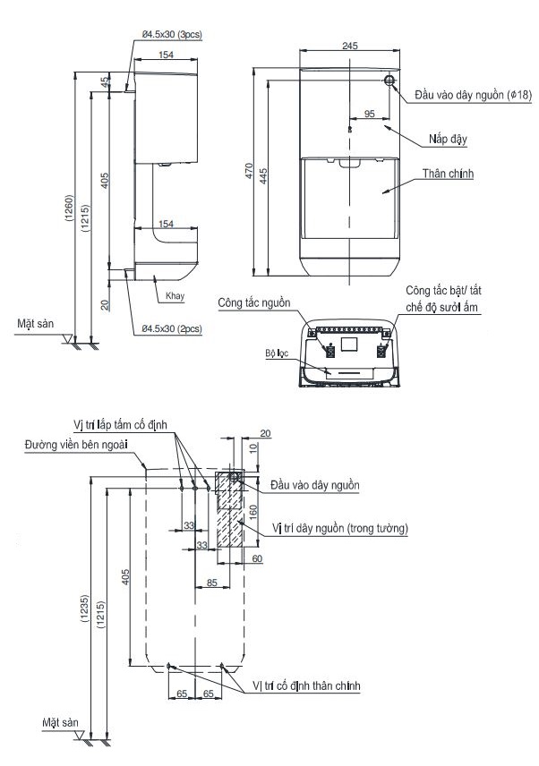 Bản vẽ kỹ thuật máy sấy TYC322W TOTO