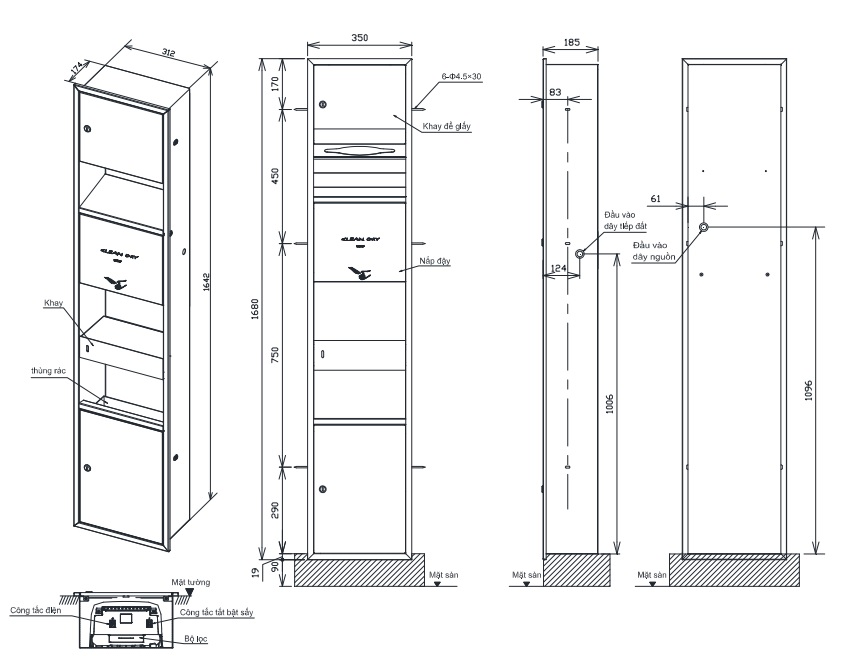 Bản vẽ máy sấy khô tay TOTO TYC602P