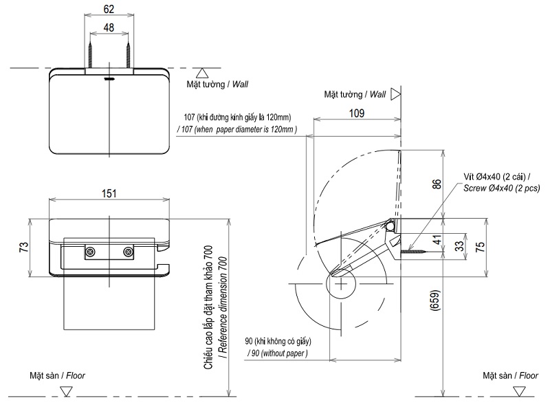 Bản vẽ khay giấy YH902V TOTO