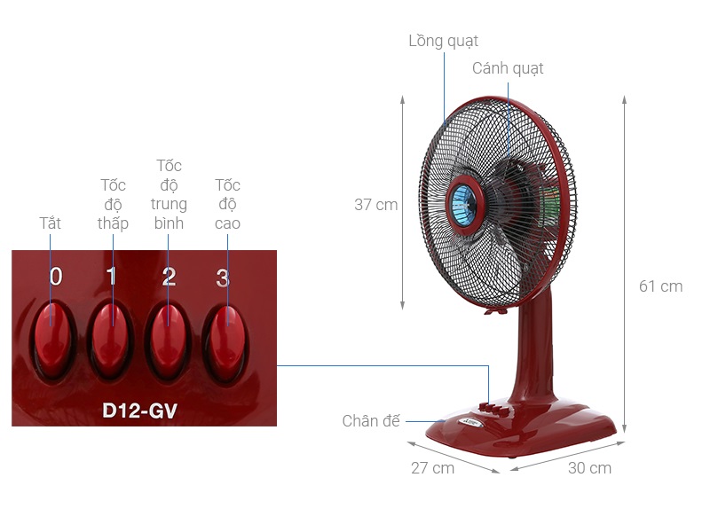 Bản vẽ kỹ thuật quạt bàn D12-GV Mitsubishi