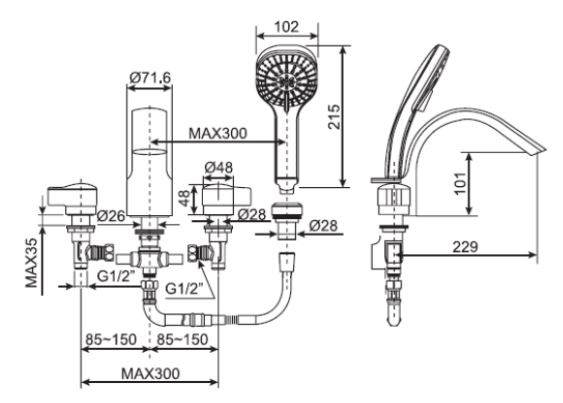 Bản vẽ vòi sen WF-6800 American xả bồn tắm nóng lạnh