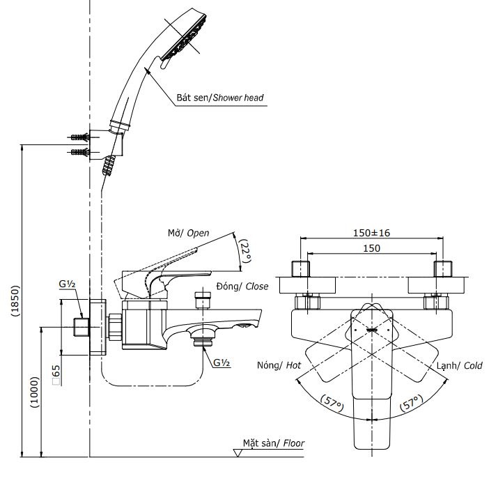 Bản vẽ bộ vòi sen TBG07302V+DGH104ZR TOTO