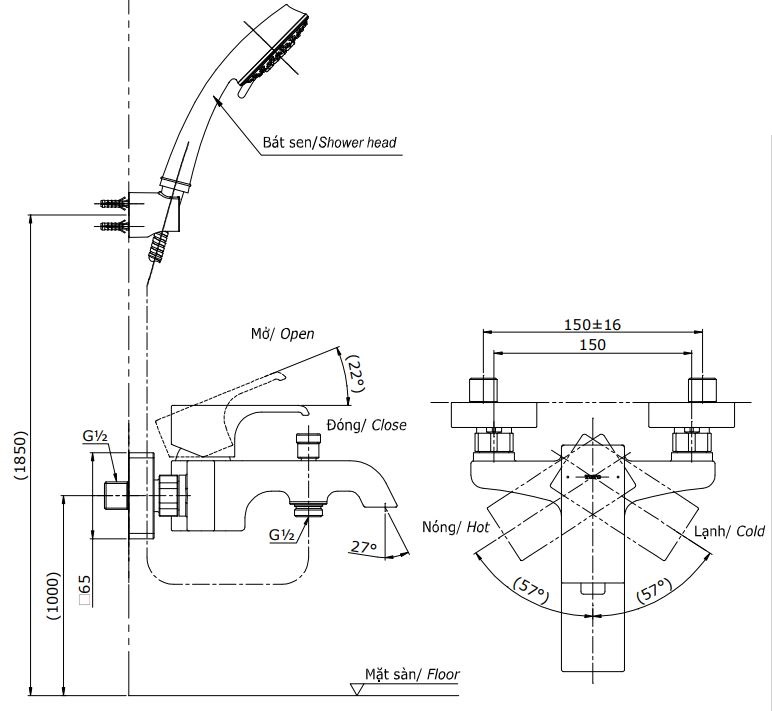 Bản vẽ bộ vòi sen TBG08302V+DGH104ZR TOTO