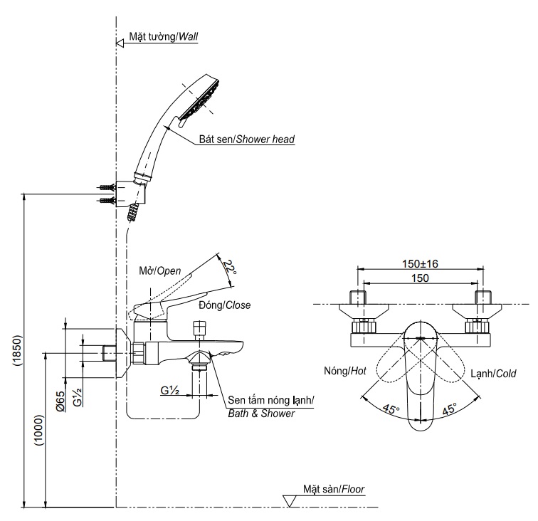 Bản vẽ bộ vòi sen TBS04302V/TBW02006A TOTO