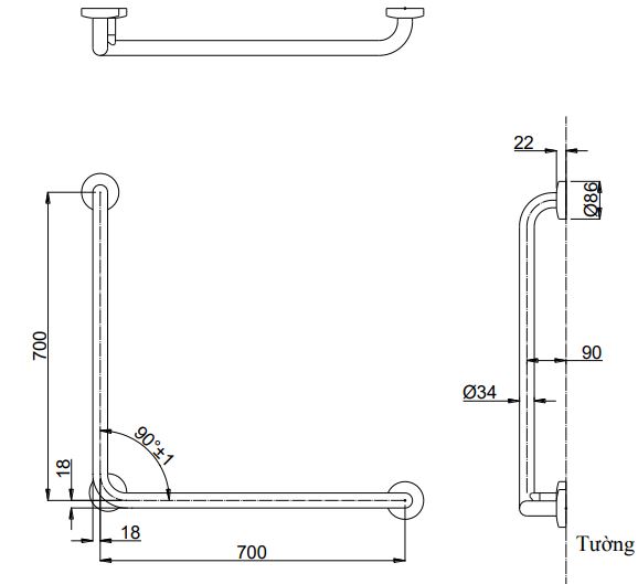 Bản vẽ thanh vịn T112CL9#SC1 T110D3R(X3) TOTO