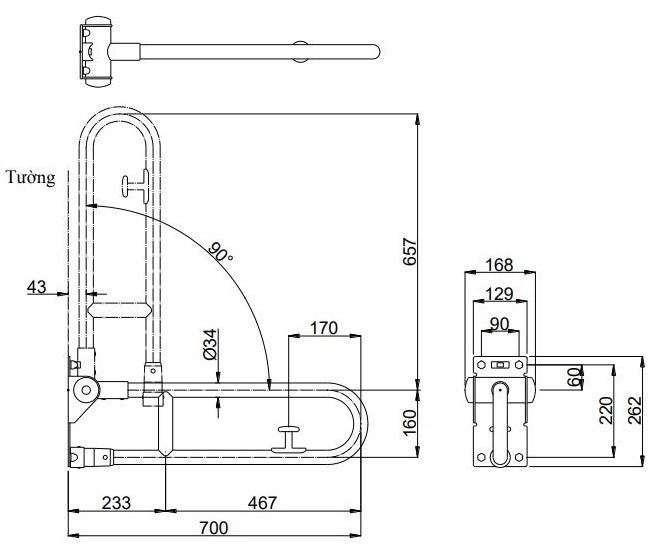 Bản vẽ thanh vịn T113HK7 T110D17S TOTO