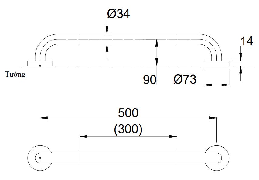 Bản vẽ thanh vịn T114C5#MLA T110D3R(X2) TOTO