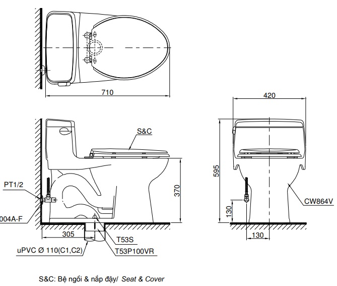 Bản vẽ kỹ thuật xí bệt TOTO ms864t8