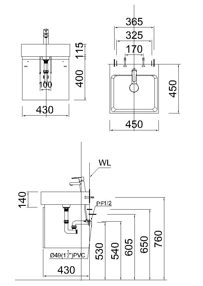 Bản vẽ bộ tủ lavabo treo tường Caesar LF5255/EH154TG