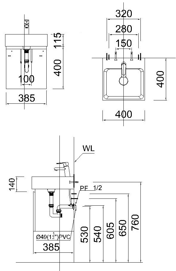 Bản vẽ bộ tỉ lavabo Caesar LF5257 LF155TG màu xám đậm