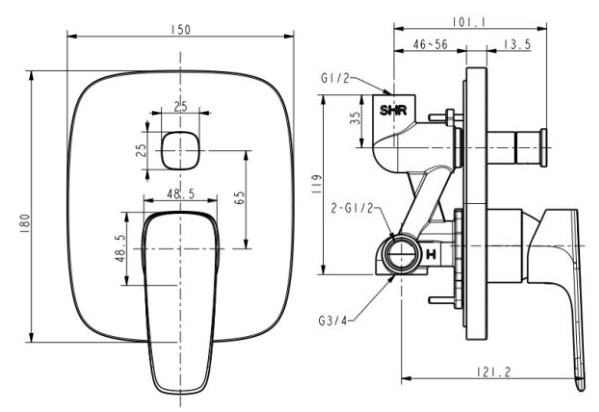 Bản vẽ van điều chỉnh nóng lạnh WF-1721 American